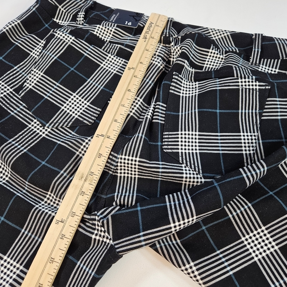 NWT TORRID Size 16 BLACK TEAL PLAID PONTE MULTI ZIP SKINNY ANKLE PANTS POCKET - Picture 7 of 14